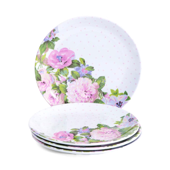 Laura Ashley Aveline 8in Melamine Salad Plates Spring Lavender Floral 4pc NEW - Picture 3 of 4